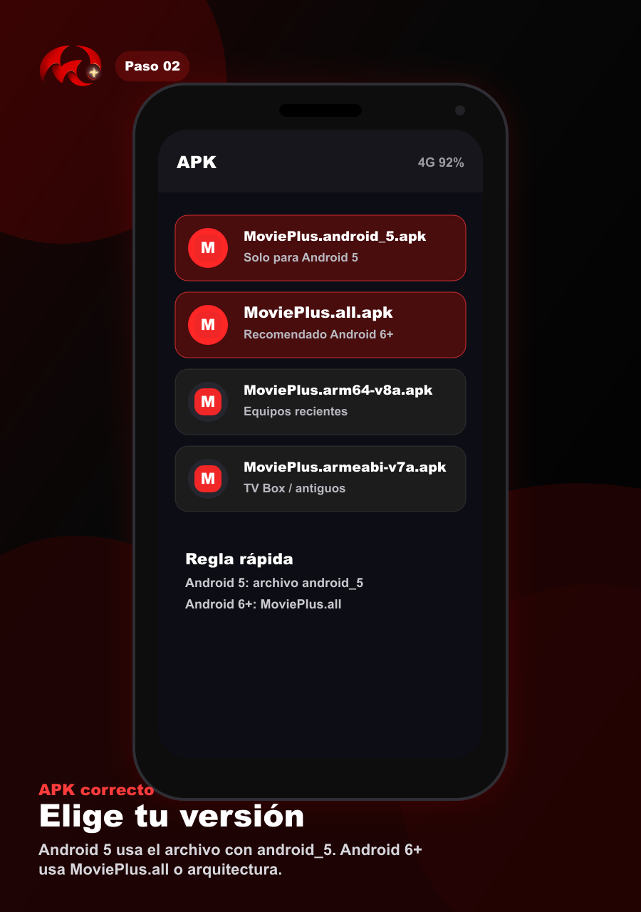 Paso 2: elegir android_5 para Android 5 o MoviePlus.all para Android 6 o superior.